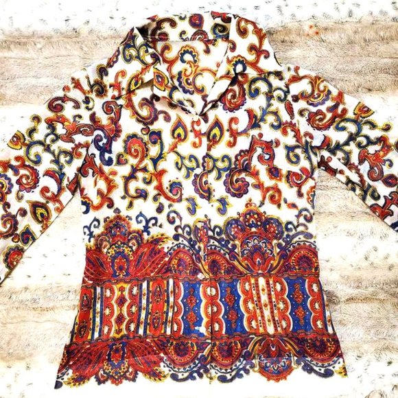 Vintage Tops - Vintage White Sheer Paisley Button Up Blouse
